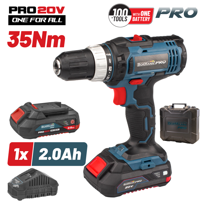 ΔΡΑΠΑΝΟΚΑΤΣΑΒΙΔΟ ΚΡΟΥΣΤΙΚΟ ΜΠΑΤΑΡΙΑΣ 20V 35Νm Li-Ion ΜΕ 2 ΤΑΧΥΤΗΤΕΣ  1x2Ah & ΒΑΛΙΤΣΑ BORMANN BBP3000