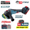 ΓΩΝΙΑΚΟΣ ΤΡΟΧΟΣ BRUSHLESS ΡΥΘΜΙΖΟΜΕΝΟΣ  20 2x4.0Ah BORMANN BBP3651X44CA