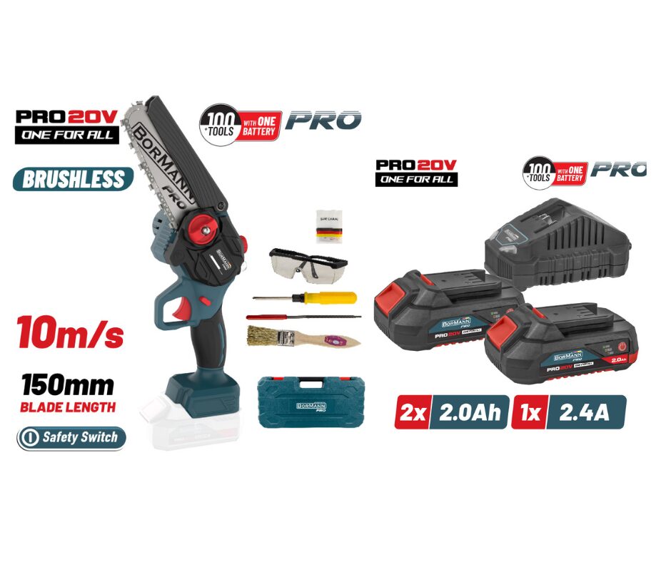 ΚΛΑΔΕΥΤΙΚΟ ΑΛΥΣΟΠΡΙΟΝΟ ΜΠΑΤΑΡΙΑΣ 20V BORMANN PRO BBP3917C + ΣΕΤ 2 ΜΠΑΤΑΡΙΕΣ 20V 2.0Ah + ΦΟΡΤΙΣΤΗΣ BORMANN (BBP9922)